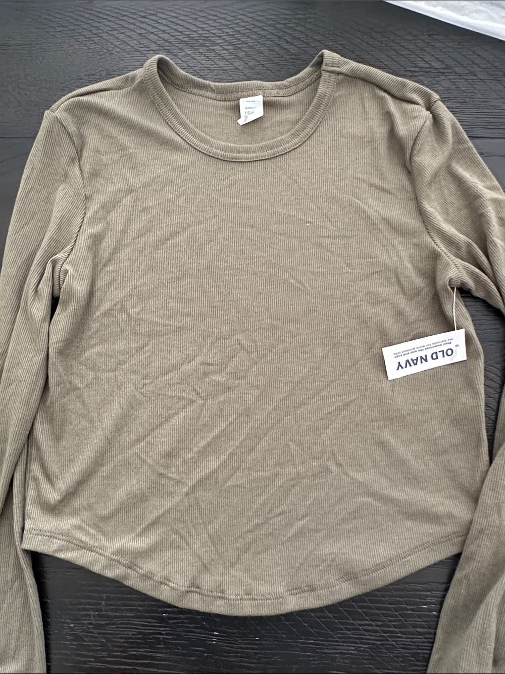 Old Navy Olive Ribbed Ultralite Long-Sleeve Crewneck Top